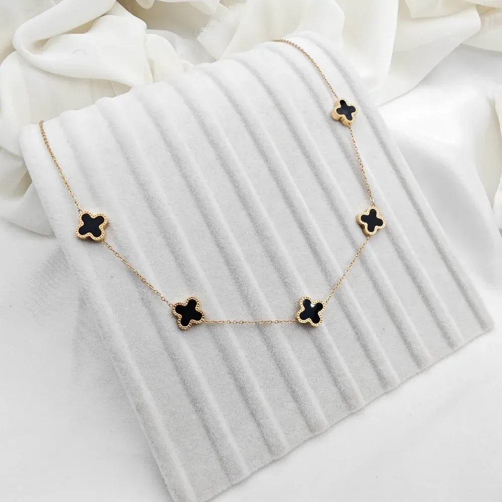 Stainless Steel V.Cleef Siyah Tas Kolye - 2