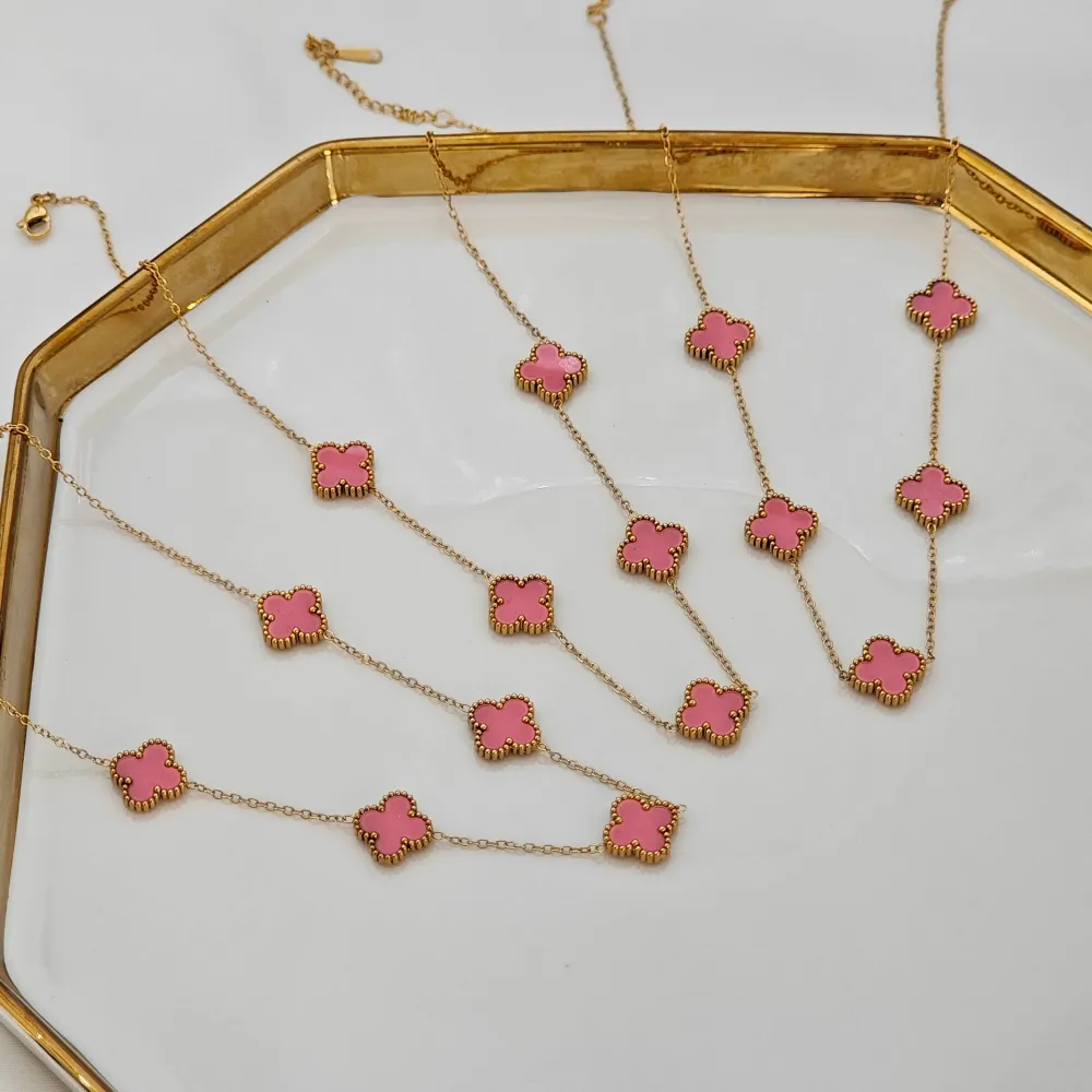Stainless Steel V.Cleef Kolye Pembe - 2